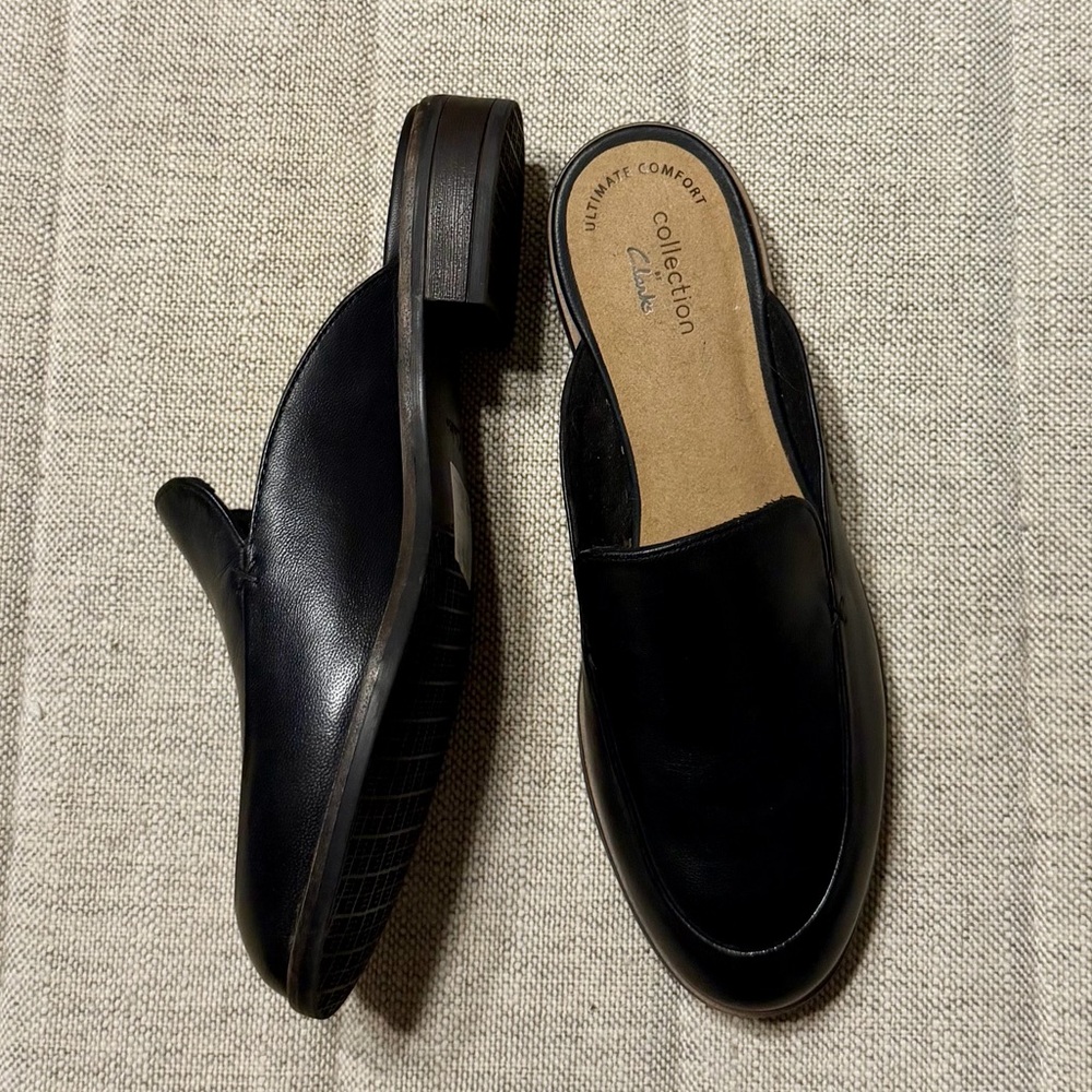 Clark’s Black Leather Slip-On Shoes - Picture 5 of 8